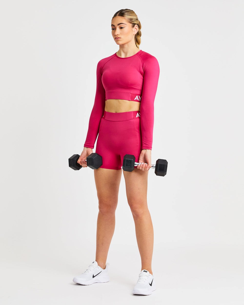 AYBL Sport Long Sleeve Crop Top Raspberry | 35072-OQPU