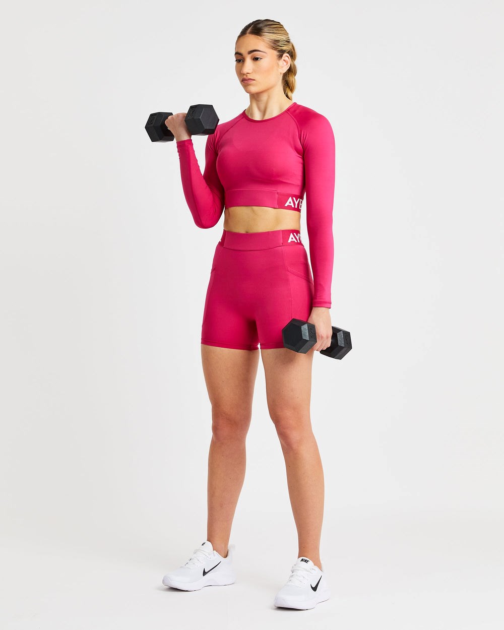 AYBL Sport Long Sleeve Crop Top Raspberry | 35072-OQPU