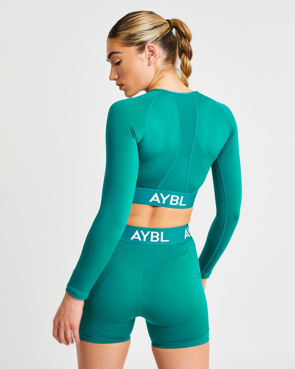 AYBL Sport Long Sleeve Crop Top Teal | 43810-MBRA