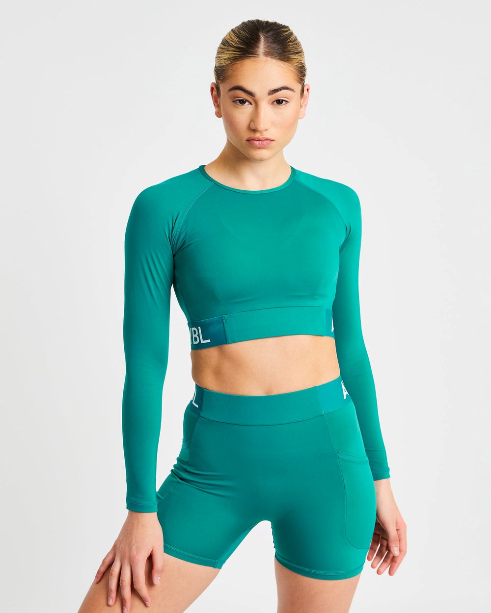 AYBL Sport Long Sleeve Crop Top Teal | 43810-MBRA