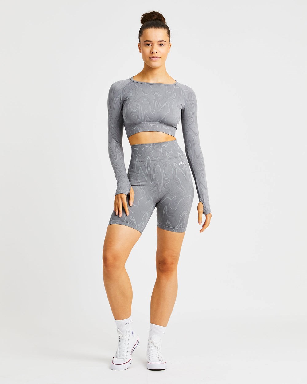 AYBL Velocity Seamless Long Sleeve Crop Top Grau | 39714-HNQI