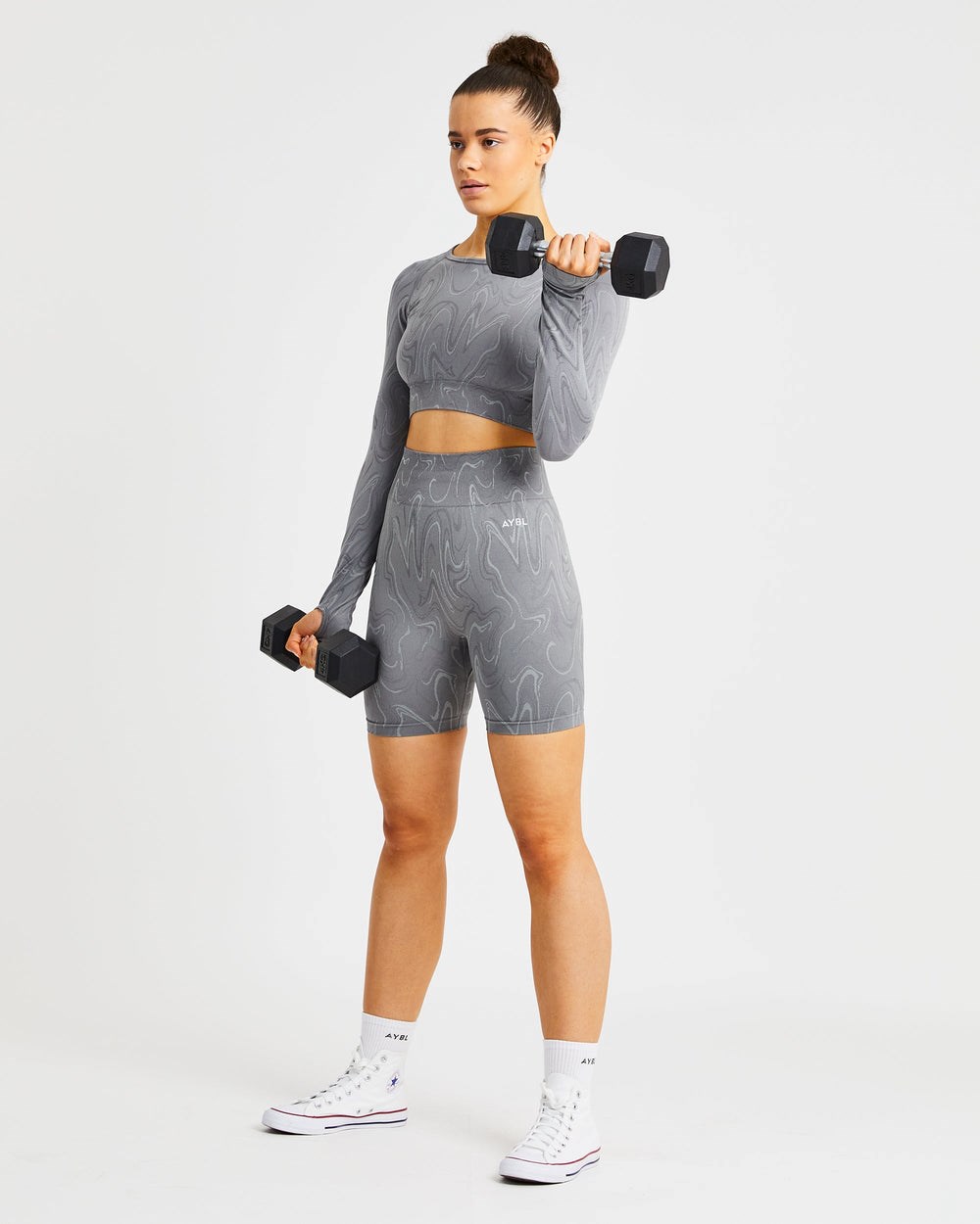 AYBL Velocity Seamless Long Sleeve Crop Top Grau | 39714-HNQI