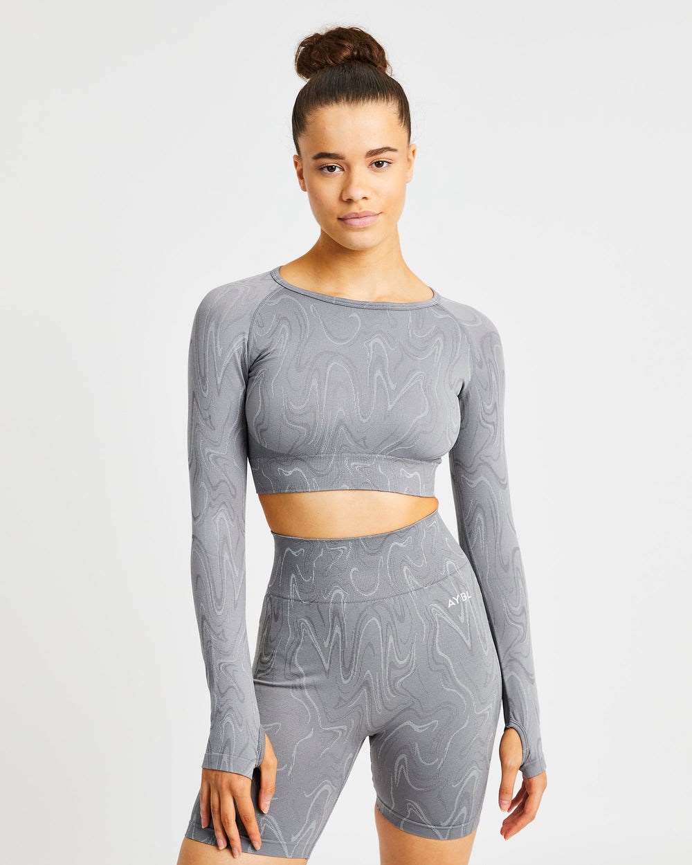 AYBL Velocity Seamless Long Sleeve Crop Top Grau | 39714-HNQI