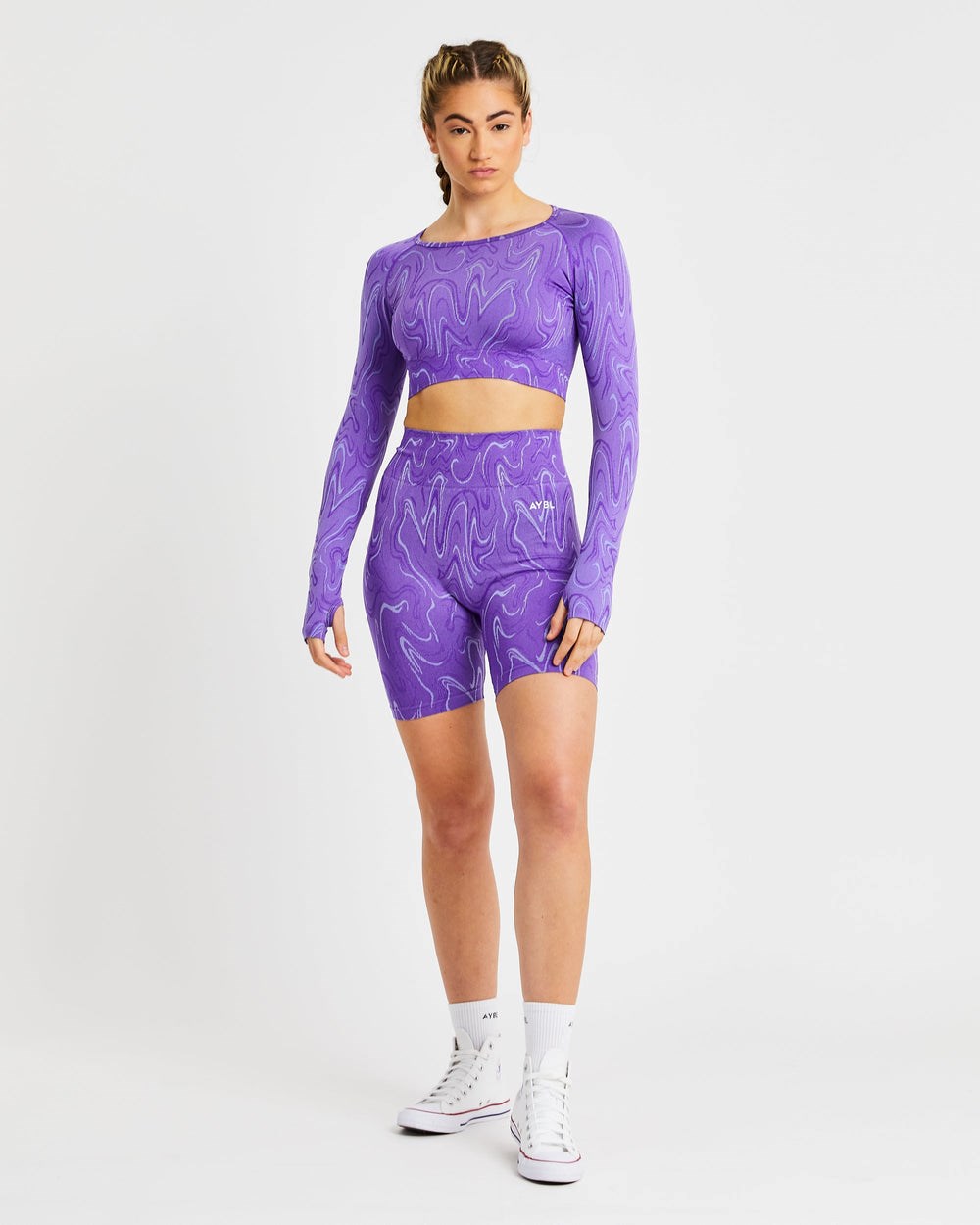 AYBL Velocity Seamless Long Sleeve Crop Top Lila | 82695-QXVJ